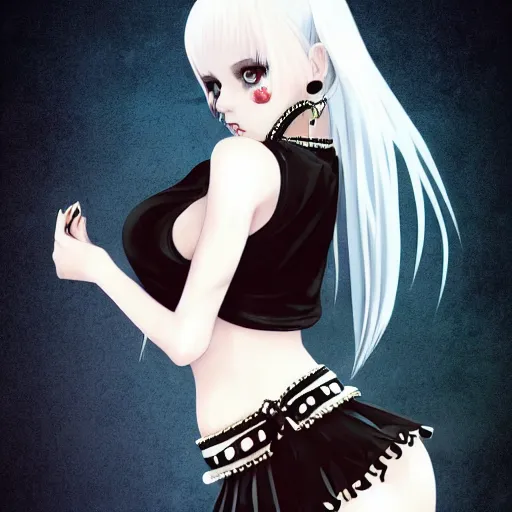 Image similar to kerli koiv animel goth girl in mini skirt and crop top intricate, extremely detailed, artstation, 8 k, sensual lighting, incredible art, wlop, artgerm