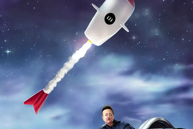 Image similar to Elon Musk riding on top of a rocket, digital art, highly detailed