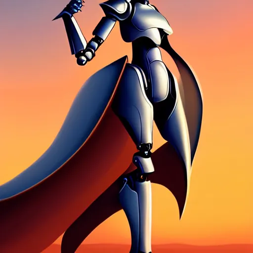 Image similar to full body pose, realistic detailed stunning beautiful anthropomorphic robot female dragoness, doing an elegant pose with hand on hip, looking to the side, sleek streamlined armor and design, sharp claws, sleek head, long tail, standing on two legs, wearing a fabric cloak that blows in the wind from behind, on the beach during sunset, high quality, cinematic art, sunset lighting, artstation, deviantart, furaffinity