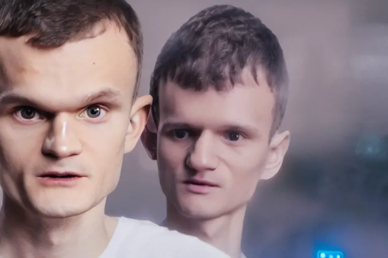 Image similar to vitalik buterin merging ethereum, movie still, cinematic, 8 k, hd