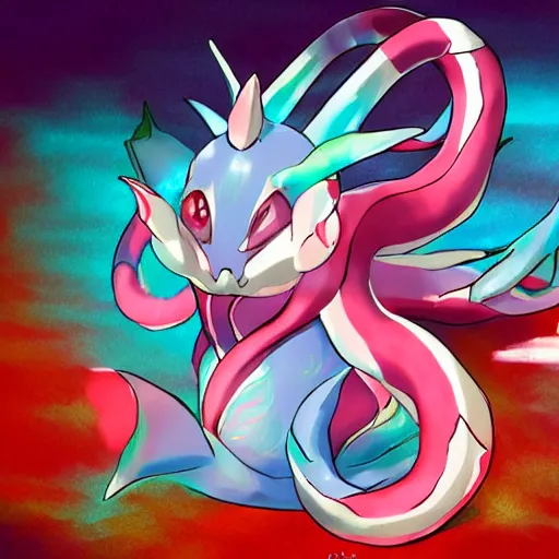 Image similar to fusion of vaporeon and milotic, kawaii 3d concept art