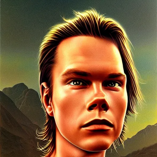 Image similar to river phoenix portrait by Peter Elson