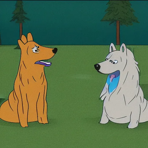 Image similar to a screenshoot of the show bojack horseman of a couple of shetland sheepdog in a style of bojack horsman