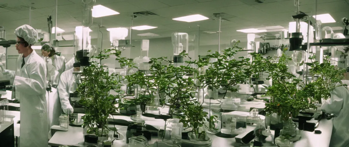 Prompt: filmic movie still 4 k uhd 3 5 mm film color photograph of minimal biology lab full of plants