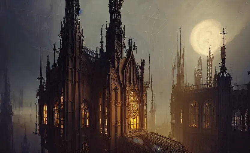Prompt: exterior shot of utopian gothic steampunk victorian english architecture with cinematic lighting by zaha hadid peter zumthor and renzo piano and, darek zabrocki and greg ruthkowski, simon stalenhag, cinematic, holy place, paradise, scifi, futurism, atmospheric, concept art, artstation, trending on artstation