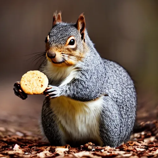 Image similar to A fat squirrel eating a cookie