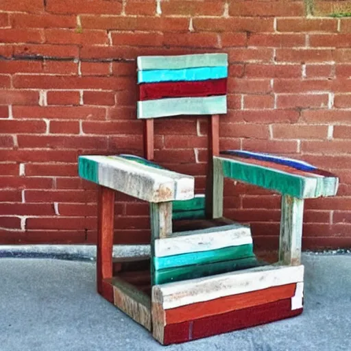 Prompt: chair made out of bricks, art project