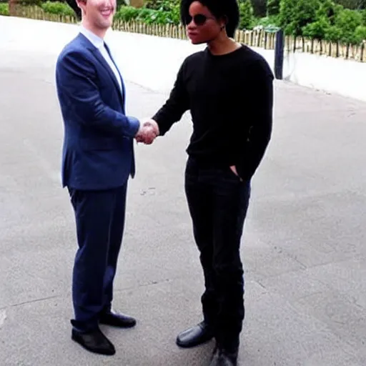 Image similar to mark zuckerberg and michael jackson shaking hands