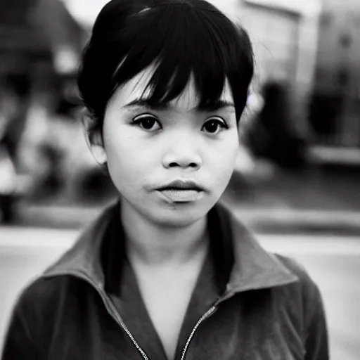 Image similar to A Filipino girl dressed as Morrissey, portrait, by Peter Lindbergh