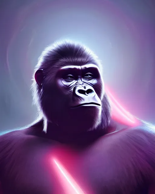 Image similar to gorilla bodied elon musk superhero, glam, power, glowing lights intricate, elegant, highly detailed, digital painting, artstation, concept art, smooth, sharp focus, illustration, art by artgerm and greg rutkowski and fra angelico and unreal engine 5