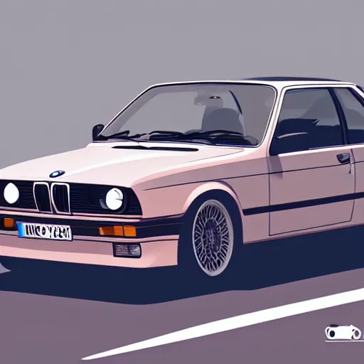 Prompt: digital illustration of bmw e 3 0, by makoto shinkai, ilya kuvshinov, lois van baarle, rossdraws, basquiat