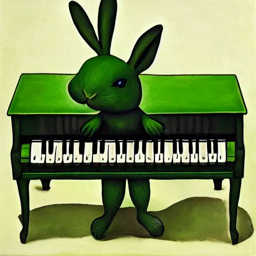 Prompt: green rabbit playing a piano hyperrealism