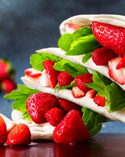 Prompt: a shwarma made out of strawberries