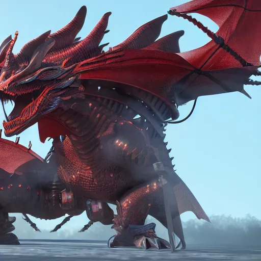 Prompt: a mechanical dragon samurai in japanese armor, full body, unreal engine 5, 8k