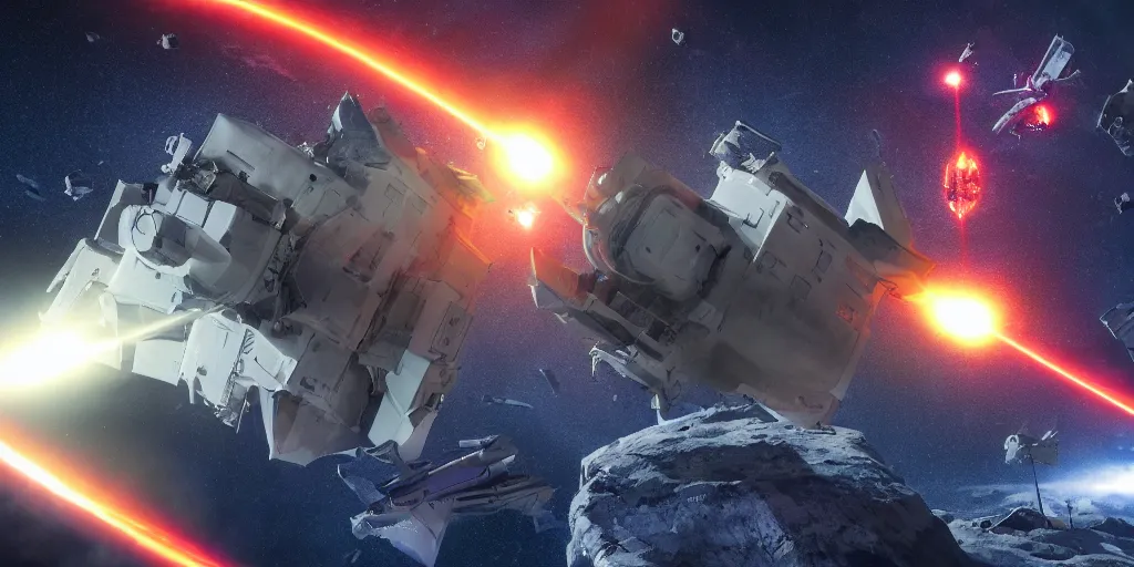 Image similar to spacecraft battle scene, cinematic scifi shot, laser fire, explosions, ultra realistic details, 8 k