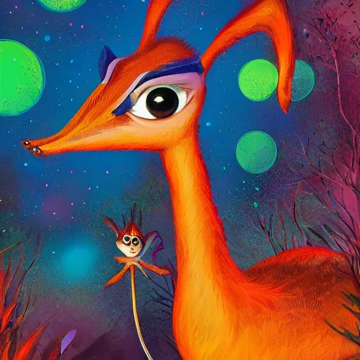 Image similar to a dik dik monster colorful, digital art,environment background shed, a shed in the background, fantasy, magic, trending on artstation, ultra detailed, professional illustration by Basil Gogos