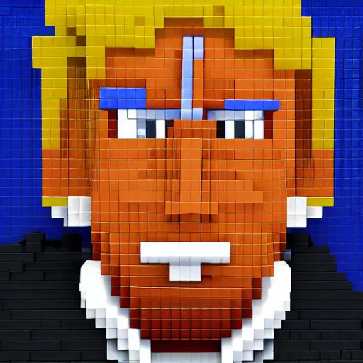 Prompt: donald trump bust artwork made from minecraft blocks, detailed voxel art