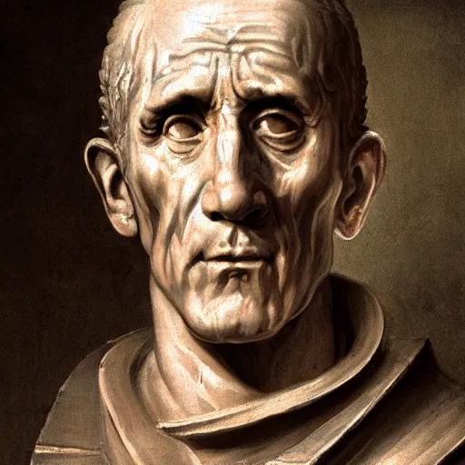 Image similar to A 17th century Baroque Painting of Julius Caesar, portrait of Julius Caesar, grainy, realistic, very realistic, hyperrealistic, highly detailed, very detailed, extremely detailed, very neat, very epic, very cool, detailed, trending on artstation