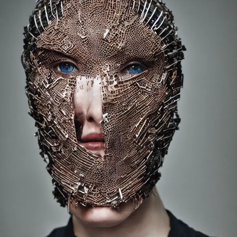 Prompt: face portrait avantgarde fashion spinal exoskeleton armor people from future tokyo fashion photography, artistic photography, beautiful hypebeast 8K intricate detailed fashion promo