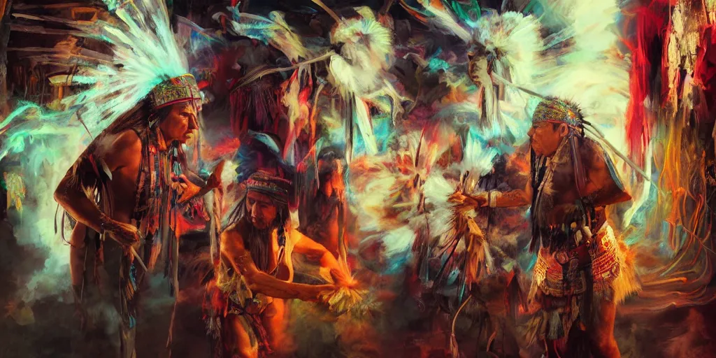 Image similar to of Native American shaman drumming by Liam Wong and Boris Vallejo