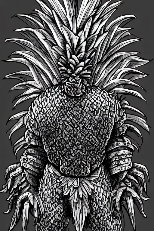 Image similar to pineapple humanoid figure monster wearing pineapple themed armour, symmetrical, highly detailed, digital art, sharp focus, trending on art station, kentaro miura manga art style