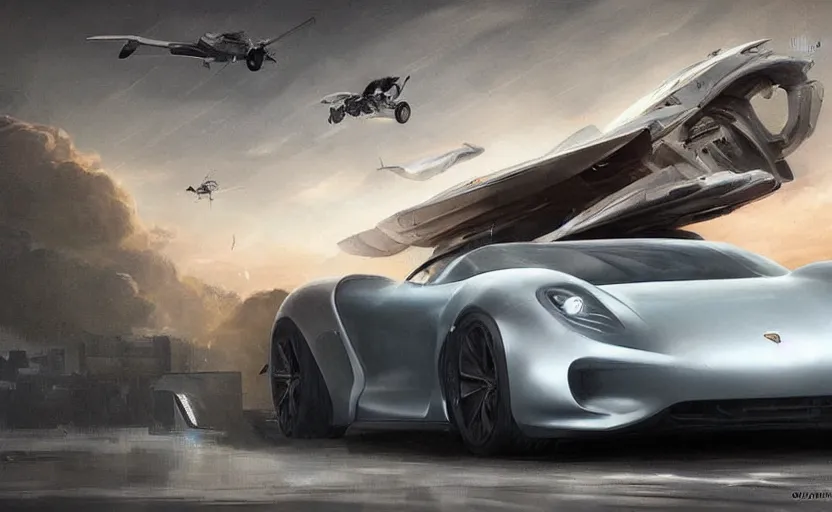 Prompt: concept car by porsche and airbus , digital art, ultra realistic, ultra detailed, art by greg rutkowski