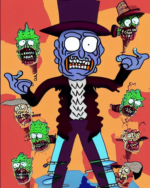 Image similar to freddy krueger in the style of rick and morty by justin roiland