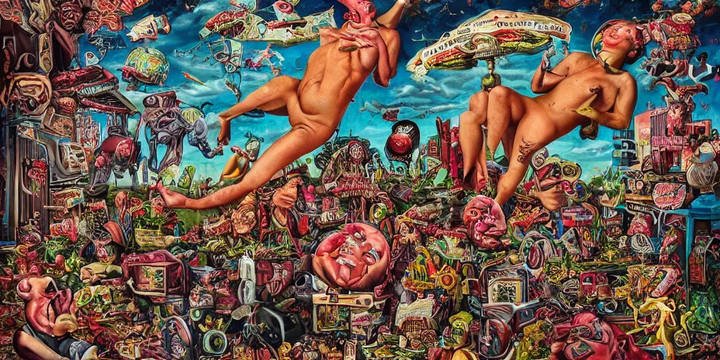 Prompt: refined photo lowbrow pop surreal masterpiece in the style of robert williams,