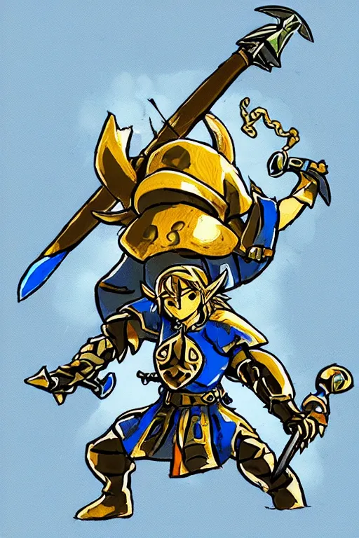 Prompt: an in game portrait of shovel knight from the legend of zelda breath of the wild, breath of the wild art style.