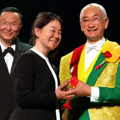 Image similar to yoshi accepts nobel peace prize