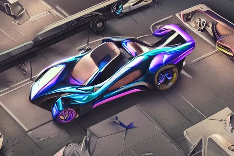 Prompt: quantum entanglement的synthwave sports car ,by Austin English ,cinema lighting,A bird's-eye view,camera view from above ,Game scene graph , very high detailed Unreal engine Works ADV