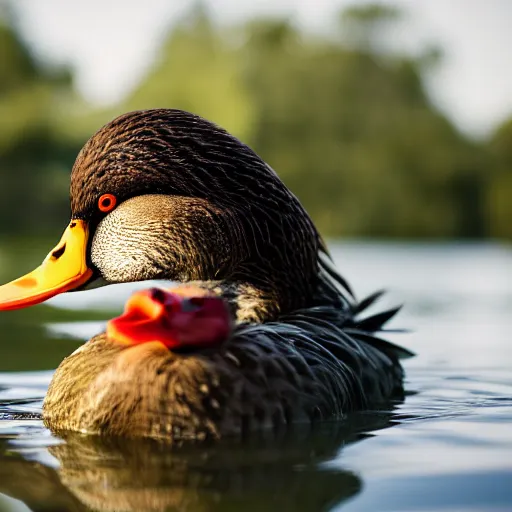 Image similar to John Cena eating a duck, 40nm lens, shallow depth of field, split lighting, 4k,