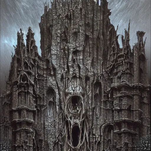 Prompt: castlevania stygian gothic demonic dracula's shoggoth tower, realistic, hyperdetailed, by beksinski, giger and wayne barlowe