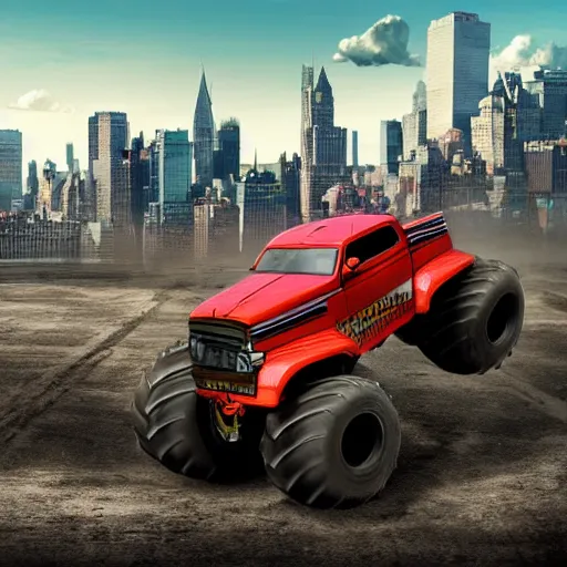 Prompt: monster truck with new york in the background, hyperrealistic, detailed, cinematic, detail