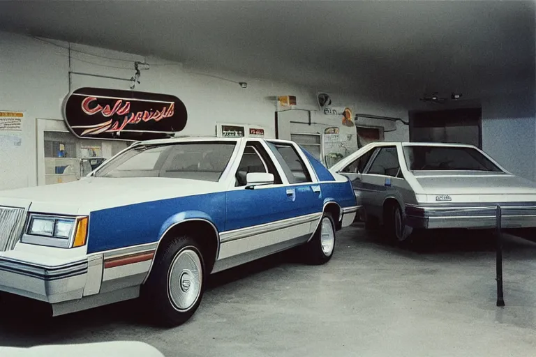 Image similar to 1985 Caprice inside of a car wash, ektachrome photograph, volumetric lighting, f8 aperture, cinematic Eastman 5384 film