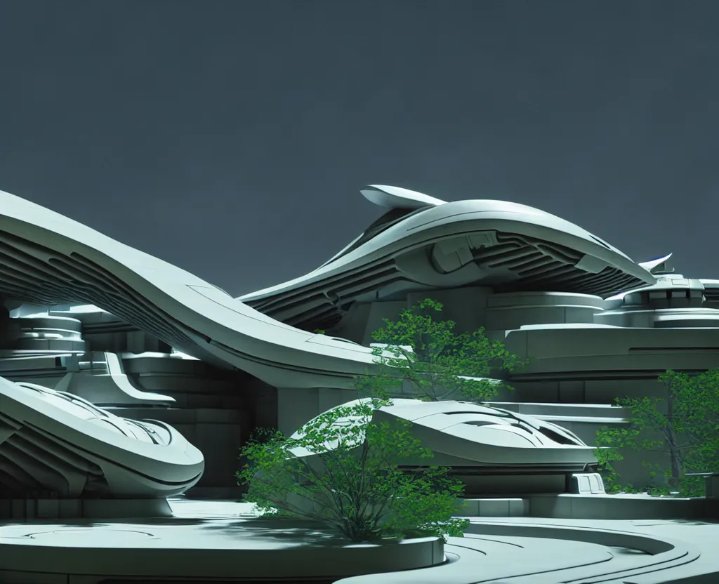 Prompt: futuristic sci-fi intricate rural architectural masterpiece by frank Lloyd wright and Zaha hadid, detailed, octane render, photo realism, 3D, ray tracing, photo realism