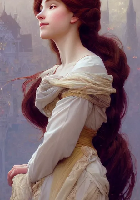 Prompt: rapunzel, intricate, elegant, highly detailed, digital painting, artstation, concept art, smooth, sharp focus, illustration, art by artgerm and greg rutkowski and alphonse mucha and william - adolphe bouguereau