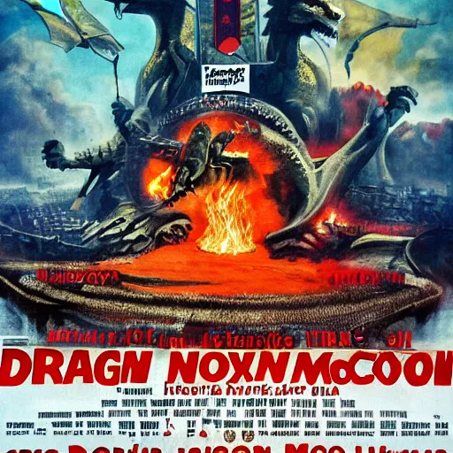 Prompt: poster for movie about Dragon Invasion of Moscow,
