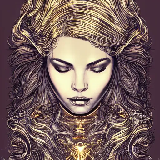 Image similar to gold and silver tones, cybernetic princess, style of moebius, james jean, mcbess, long glowing ethereal hair, cinematic, highly detailed, award winning, 8 k photorealistic