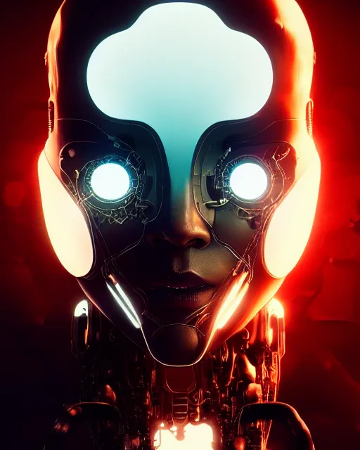 Prompt: cyborg removing her human mask revealing wires and gears behind her face, white mask, futuristic, y2k aesthetic, dramatic lighting, illustration by Greg rutkowski, yoji shinkawa, 4k, digital art, concept art, trending on artstation