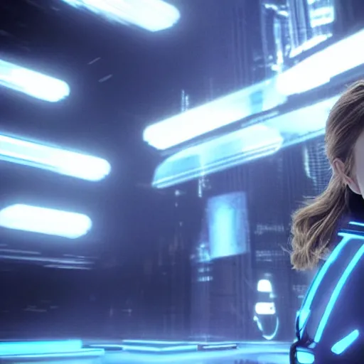 Image similar to emma watson in the movie tron legacy ( 2 0 1 0 ), cinematic, film still