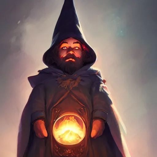 Prompt: Portrait of a young gnome wizard, epic, ominous, cinematic, art by artgerm and greg rutkowski, trending on artstation.