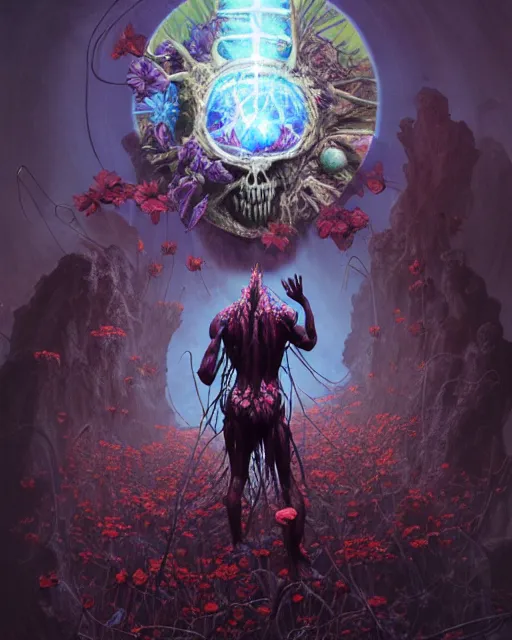 Prompt: the platonic ideal of flowers, rotting, insects and praying of cletus kasady carnage thanos davinci dementor chtulu mandala ponyo doctor manhattan the witcher, fantasy, ego death, decay, dmt, psilocybin, concept art by randy vargas and greg rutkowski and zdzisław beksinski