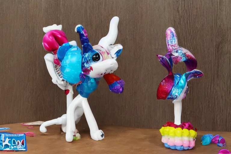 Prompt: a mix between 7 5 % balloon animal dog 2 5 % ceramic cat