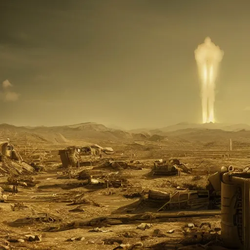 Image similar to a wasteland of nuclear bombs that failed to go off, 8 k resolution matte painting trending on artstation