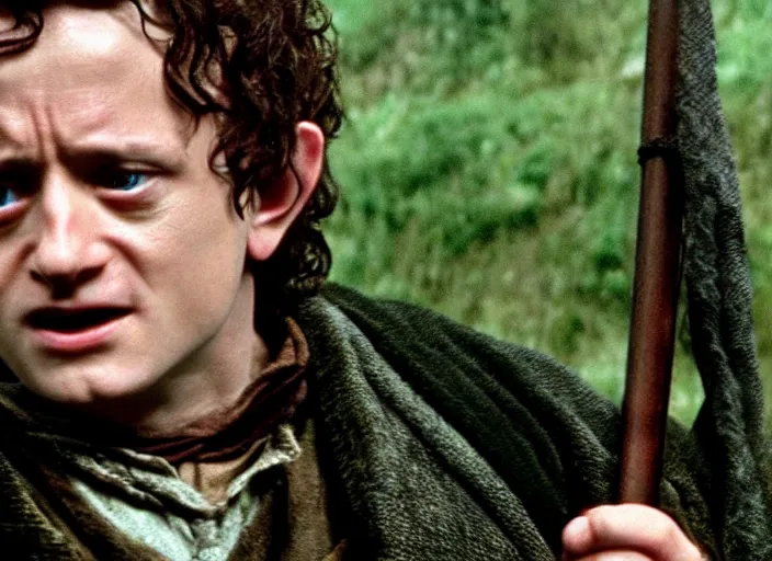 Image similar to film still of bernie sanders as frodo in lord of the rings movie, 8 k