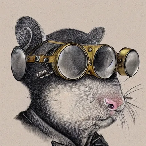 Prompt: a rat with steampunk googles, by John Martin