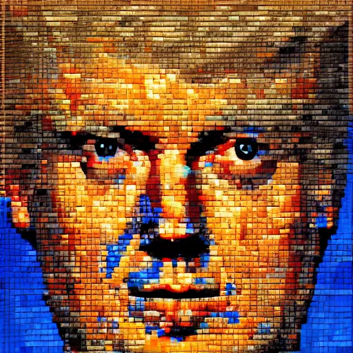 Prompt: portrait mosaic of trump with robot eyes, 4k, intricate details, digital, heaven and hell