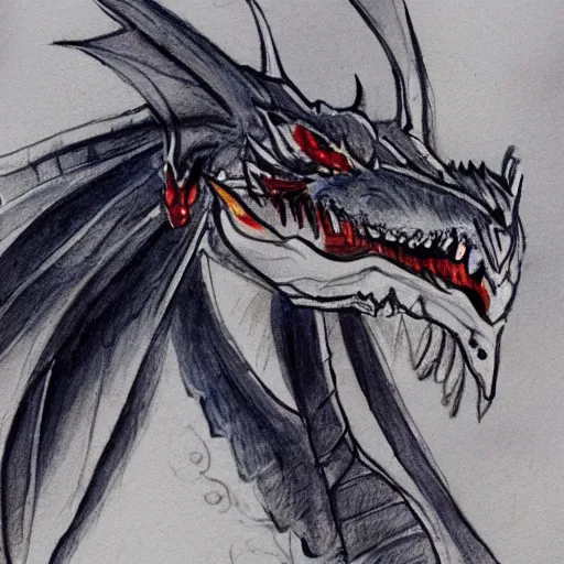 Prompt: dragon portrait sketch and watercolour