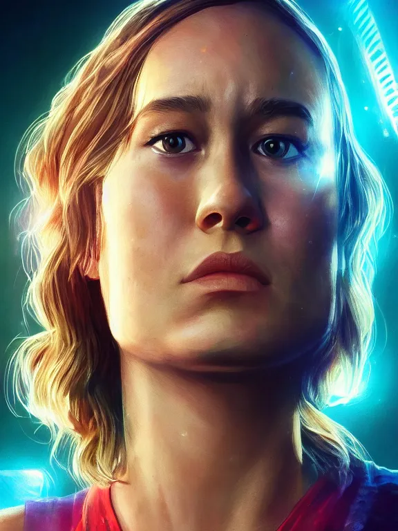 Image similar to portrait art of Brie Larson, 8k ultra realistic , lens flare, atmosphere, glow, detailed,intricate, full of colour, cinematic lighting, trending on artstation, 4k, hyperrealistic, focused, extreme details, unreal engine 5, cinematic, masterpiece